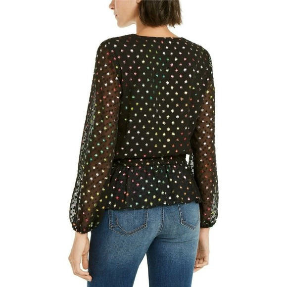INC International Concepts Black Dot Print Sparkle Belt Peplum Blouse PS NWT - Picture 2 of 12